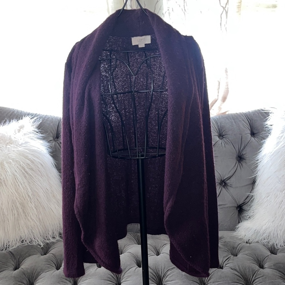 LOFT Deep Purple Open Front Cardigan